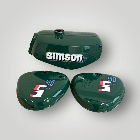 Simson Tank + Seitendeckel (Wirbel) Billardgrün S51/S50/S70 Enduro – B - Ware Ersatzteile - simsonrausch